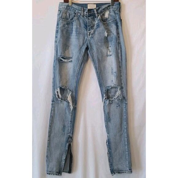 Fear Of God Fourth Collection Mens Distressed Selvedge Jeans 29 Zip Ankle - Picture 1 of 16